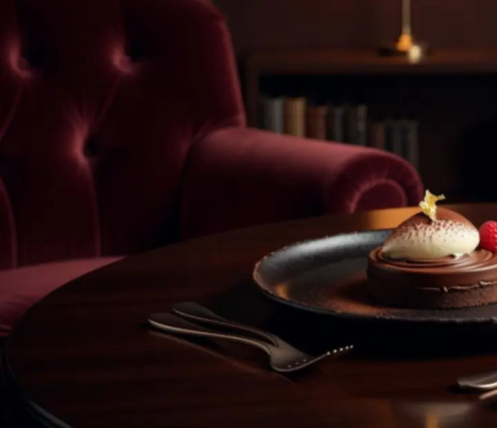 Wykwintny deser podany wieczorem w eleganckiej restauracji