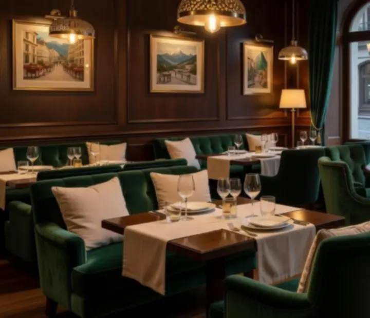 Stylowe, przytulne wnętrze restauracji z elementami salonu kart