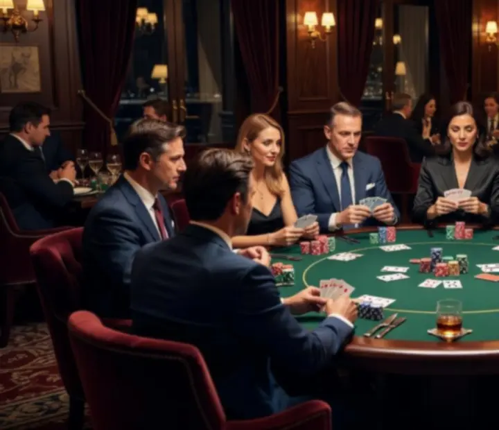Offline poker – wieczorne spotkanie przy stole pokerowym w eleganckim salonie kart.