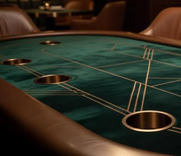 Detal eleganckiego stołu pokerowego w restauracji, z kartami i żetonami