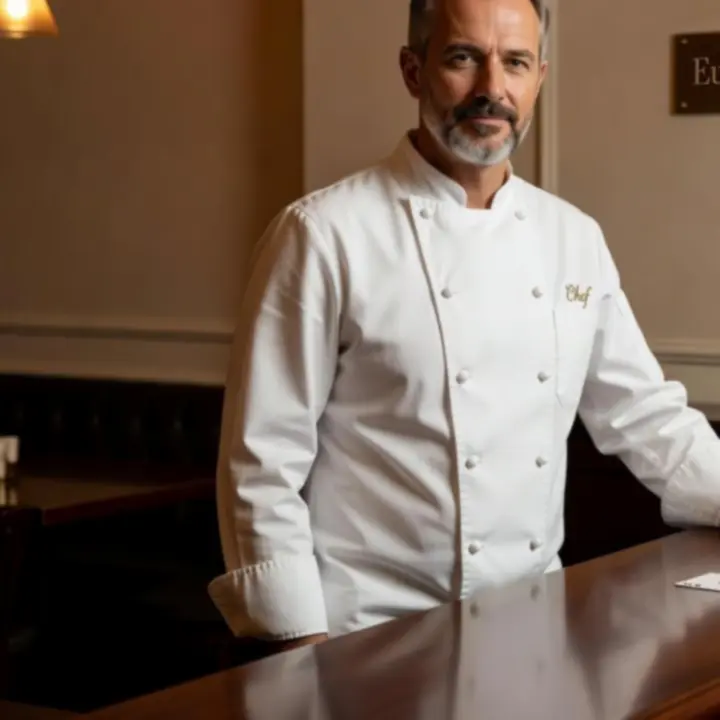 Portret szefa kuchni w eleganckim wnętrzu restauracji