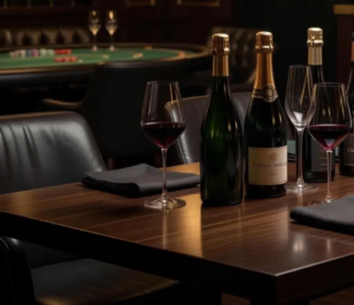 Wieczorny wybór win w eleganckiej restauracji, kieliszki i butelki w ciepłym świetle